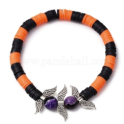 2 pz 2 stili Halloween tinto fuoco naturale crackle agata e quarzo e set di braccialetti elastici con perline in argilla polimerica&nbsp;BJEW-JB10898