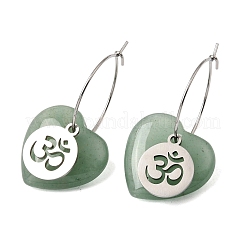 Orecchini a cerchio da donna in avventurina verde naturale e acciaio inossidabile 304.&nbsp;EJEW-G475-04P-04
