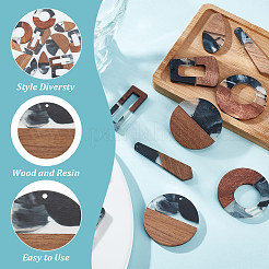 12 pièces 6 styles de pendentifs en résine et bois de noyer&nbsp;WOOD-HY0001-19
