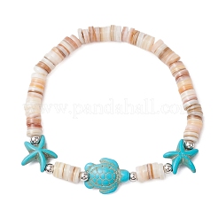 Stretch-Armbänder mit gefärbten synthetischen türkisfarbenen Perlen mit Meeresschildkröten und Seesternen&nbsp;BJEW-JB11881-01