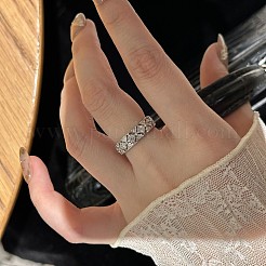 Rhombus-Muster 925 Sterling Silber mit Kristall Strass Fingerringe&nbsp;FS-WG922B2-04
