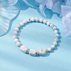 Natürliche Howlith-Würfel und runde Perlen-Stretch-Armbänder&nbsp;BJEW-JB10807-06
