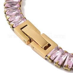 Braccialetti a catena con maglie rettangolari in zirconia cubica rosa con placcatura ionica (ip) 304 in acciaio inossidabile per donna&nbsp;BJEW-Z066-01G-02