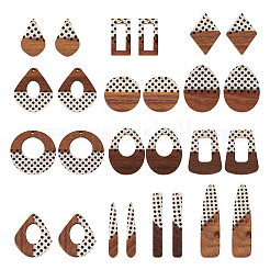 26 pièces 13 styles imprimés pendentifs en résine opaque et bois de noyer&nbsp;RESI-TA0001-89
