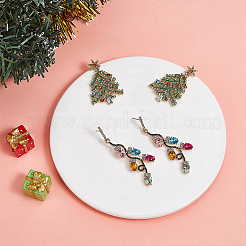 2 Paar 2 Stile Strass-Ohrstecker mit Weihnachtsbaum und Blatt&nbsp;EJEW-AN0001-99