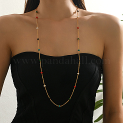 Collar largo de acero inoxidable esmaltado con forma de palomitas de maíz y rondelle de colores para mujer&nbsp;OU3594