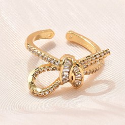 Anillos de dedo de circonita cúbica transparente con micro pavé de latón&nbsp;RJEW-C120-27B-G