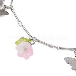 5 Stück 5 Farben 201 Edelstahl Schmetterling & sprühlackierte Glasblume Charm Messing Bar Gliederkette Fußkettchen&nbsp;AJEW-AN00736