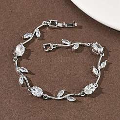 Braccialetti da donna con catena a maglie ovali e a foglia in ottone micro pavé di zirconi cubici&nbsp;BJEW-G764-05P-02