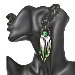 Boucles d'oreilles pendantes à pompons en perles de verre en forme d'étoile&nbsp;EJEW-MZ00777-02