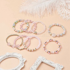 8 Uds 8 estilos de piedras preciosas mixtas y perlas de concha y conjunto de pulseras elásticas de ojo de gato&nbsp;BJEW-JB08782