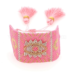 Pulseras de cuentas de semillas con patrón de telar de ojo de amistad para mujer&nbsp;BJEW-Z013-15B