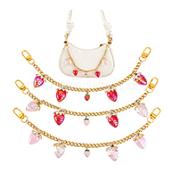 3 stücke 3 arten transparent acryl rot und rosa erdbeere charme 304 edelstahl panzerkette tasche dekorative ketten&nbsp;HJEW-PH02275