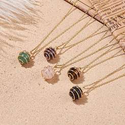 Collana con ciondolo a gabbia in pietra preziosa naturale con catene in acciaio inossidabile 304 per donna&nbsp;NJEW-JN03905-02