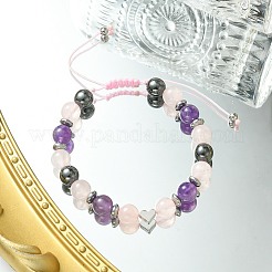 Armband mit geflochtenen Herzperlen aus natürlichem Rosenquarz&nbsp;BJEW-JB09703-03