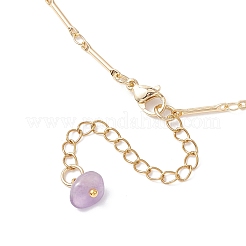 Colliers avec pendentif en forme de nœud papillon en laiton et puce d'améthyste naturelle et barre en laiton&nbsp;NJEW-JN05429-03