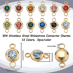 24 pz 12 ciondoli di collegamento in acciaio inossidabile 304 con strass colorati&nbsp;STAS-SC0006-39