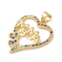 Pendentifs en laiton sertis de micro-pavés de zirconiums cubiques colorés pour la fête des mères&nbsp;KK-B185-01G-03