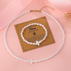 Kunststoff-Imitationsperle ovale Perlen Armbänder & Halsketten-Sets&nbsp;FS-WG9F44C-02