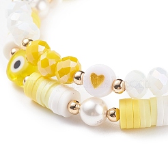 2 pz 2 braccialetti di perline intrecciati in argilla polimerica heishi surfer set con malocchio a lume&nbsp;BJEW-TA00083-01