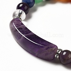 Braccialetto elasticizzato con perline di ametista naturale e pietre preziose miste con ciondolo a cuore per donna&nbsp;BJEW-K164-B24