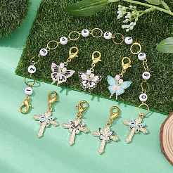 7 pièces croix et papillon en alliage émail tricot rangée compteur chaînes et kits de marqueurs de point de verrouillage&nbsp;HJEW-JM01336
