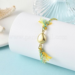 Bracelet coulissant ajustable en cordon métallique tressé en polycoton et acier inoxydable 304&nbsp;BJEW-JB14245-04