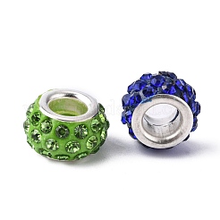 Polymer Clay Strass europäischen großen Lochperlen mit versilberten Messingkernen&nbsp;FPDL-R002-M