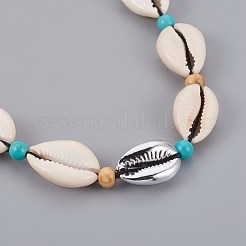Colliers de cauris ajustables et colliers de perles synthétiques turquoises&nbsp;NJEW-JN02300-01