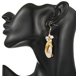Pendientes colgantes de perlas de concha marina y concha de agua dulce natural galvanizada para mujer&nbsp;EJEW-JE07400