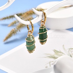 Orecchini pendenti da donna con avventurina verde naturale avvolti in filo di rame&nbsp;EJEW-JE04628-02