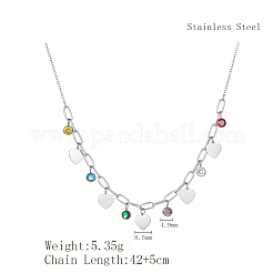 Collar babero ligero de lujo de acero inoxidable con pavé de circonitas cúbicas de colores y borlas de corazón para mujer&nbsp;GN8905-1