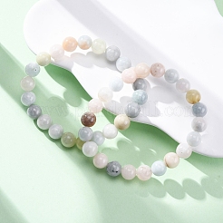 Braccialetti elastici con perline rotonde in morganite naturale per uomo e donna&nbsp;BJEW-G743-01H-01
