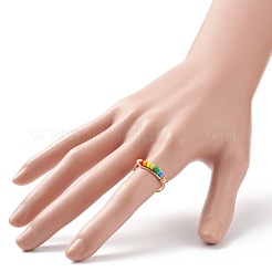 Anello da dito con perline intrecciate con semi di vetro color arcobaleno&nbsp;RJEW-TA00055