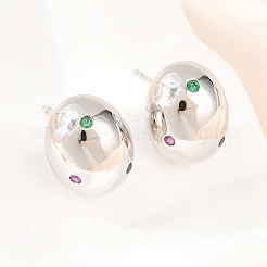 Pendientes ovalados de latón con micro circonitas cúbicas engastadas&nbsp;EJEW-Z164-17P-02