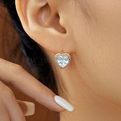Orecchini a cerchio a forma di cuore in ottone con zirconi cubici trasparenti&nbsp;JH8466-1
