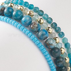 Set di braccialetti elasticizzati con perline di semi di vetro e apatite naturale in stile 4 pz&nbsp;BJEW-JB09000
