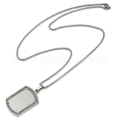 Collar con colgante rectangular de la Virgen María con micropavé de circonita cúbica transparente de acero inoxidable 201&nbsp;NJEW-D089-07P