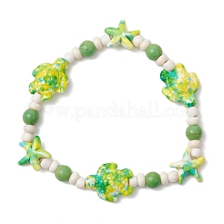 Pulseras elásticas de cuentas sintéticas teñidas en turquesa con forma de estrella de mar y tortuga para mujer&nbsp;BJEW-JB11920-02