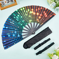 Ventaglio in plastica glitterata e tessuto oxford con sacchetti per ventagli&nbsp;AJEW-WH20022-89B