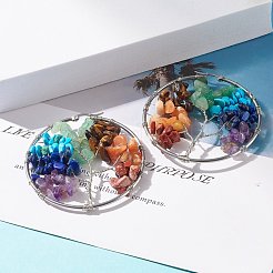 Anello intrecciato con pietre preziose miste e orecchini a cerchio con albero della vita&nbsp;EJEW-JE04885