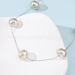 Collar de cadena de eslabones ovalados de acero inoxidable 304 con perlas de imitación acrílicas para mujer&nbsp;NJEW-F354-02P