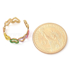 Offene Manschettenringe aus 304 Edelstahl mit Herz-Emaille für Damen&nbsp;LS-RJEW-U034-01G-01
