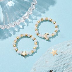 Anelli elastici in vetro con stella placcata oro e perline in ottone lunare&nbsp;RJEW-JR00660-02
