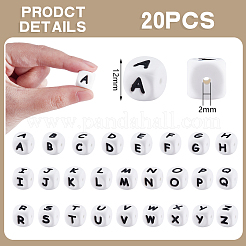 20 Stück weiße Würfelbuchstaben Silikonperlen 12x12x12 mm quadratische Würfel Alphabetperlen mit 2 mm Lochabstandshalter lose Buchstabenperlen für Armband-Halsketten-Schmuckherstellung&nbsp;JX432E