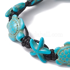 Bracciale sintetico con perline intrecciate con stelle marine e tartarughe turchesi&nbsp;BJEW-TA00388-01