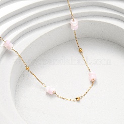 Colliers à maillons en acier inoxydable 304 avec perles de coquillage naturel teintées en rose pour femmes&nbsp;NJEW-K255-46G
