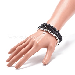 Juego de pulseras elásticas de hematita sintética y obsidiana con brillo dorado&nbsp;BJEW-JB08735