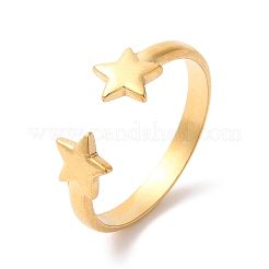 Bague ouverte en acier inoxydable 304 à double étoile avec placage ionique (IP) pour femme&nbsp;X-RJEW-K245-27G