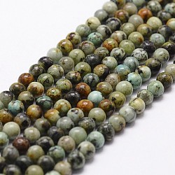 Brins de perles turquoises africaines naturelles (jaspe), ronde, 4mm, Trou: 1mm, Environ 86 pcs/chapelet, 15 pouce